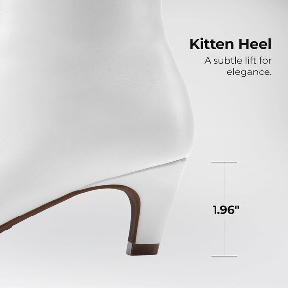 Women White Knee High Boots 2 Inch Kitten Heel Square Toe Wide Calf Long Fall - Picture 8 of 8